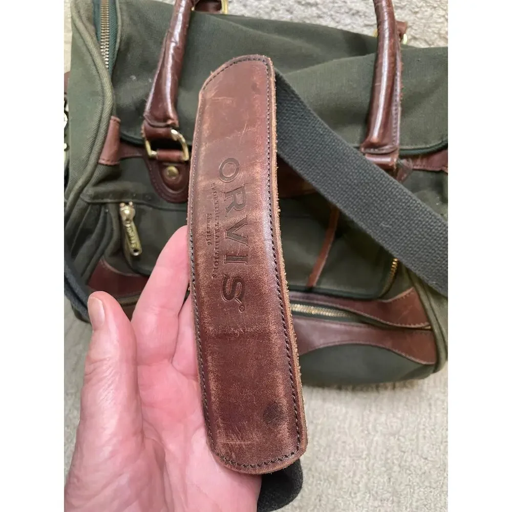 Orvis Bag Fly Fishing Water Resistant Lining Battenkill Olive Canvas Leather
